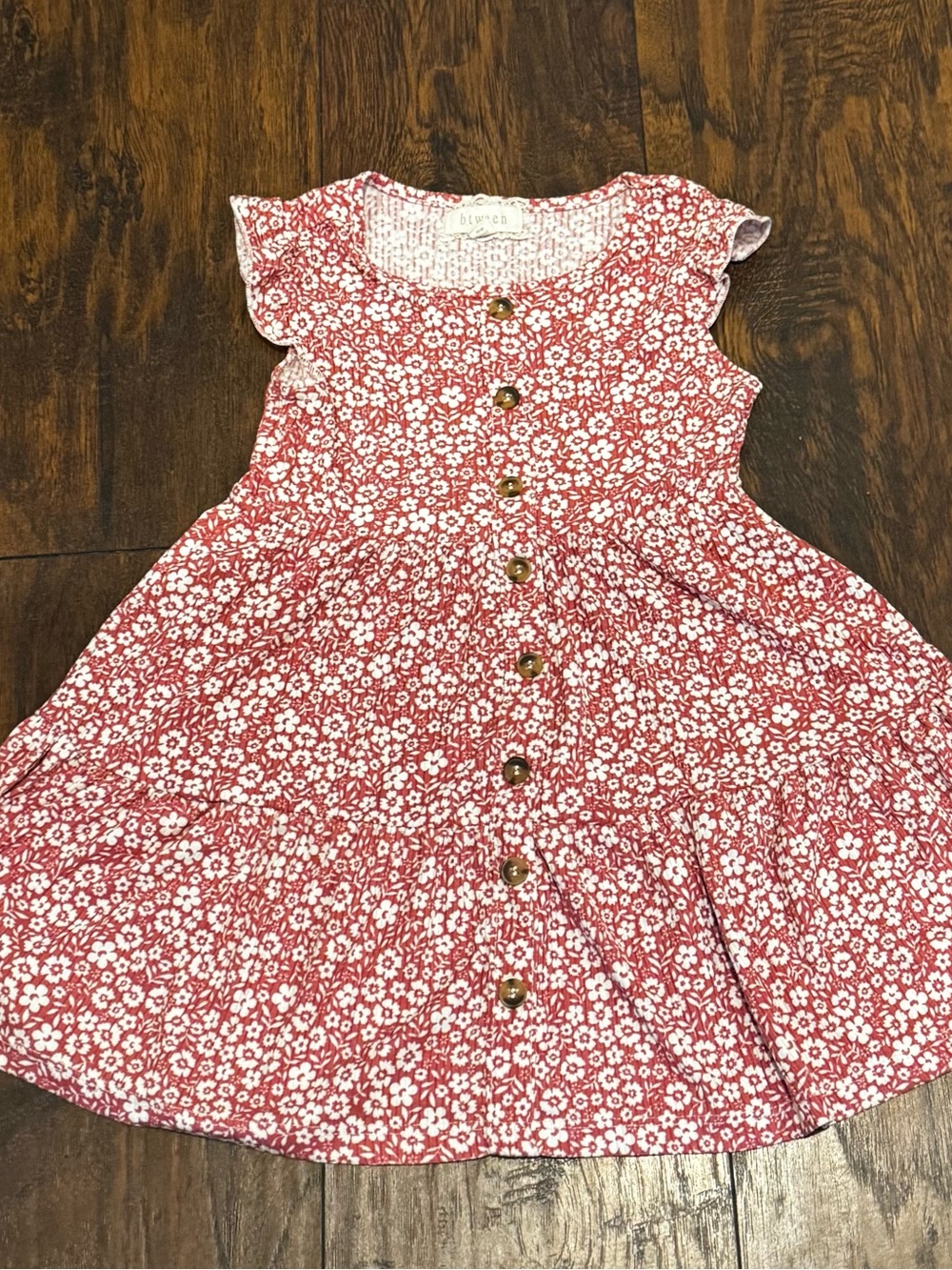 Btween Girls Size 5 Red Floral Button Front Tiered Dress